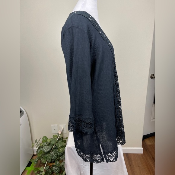 𝅺La Blanca Island Fare V neck Tunic Size S-M. Black - Picture 5 of 11